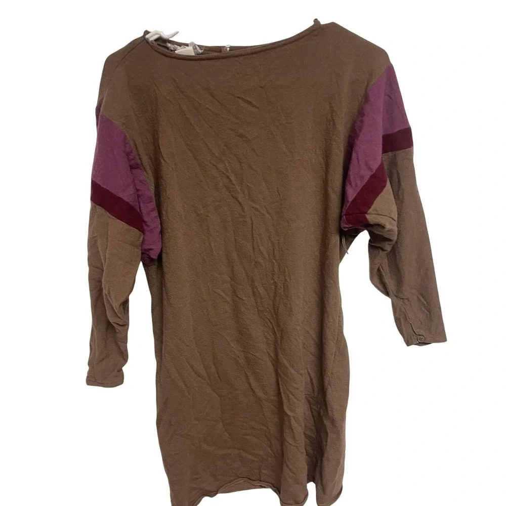 Maggy London Vintage Colorblock Long Sleeve Dress Brown Purple Maroon
